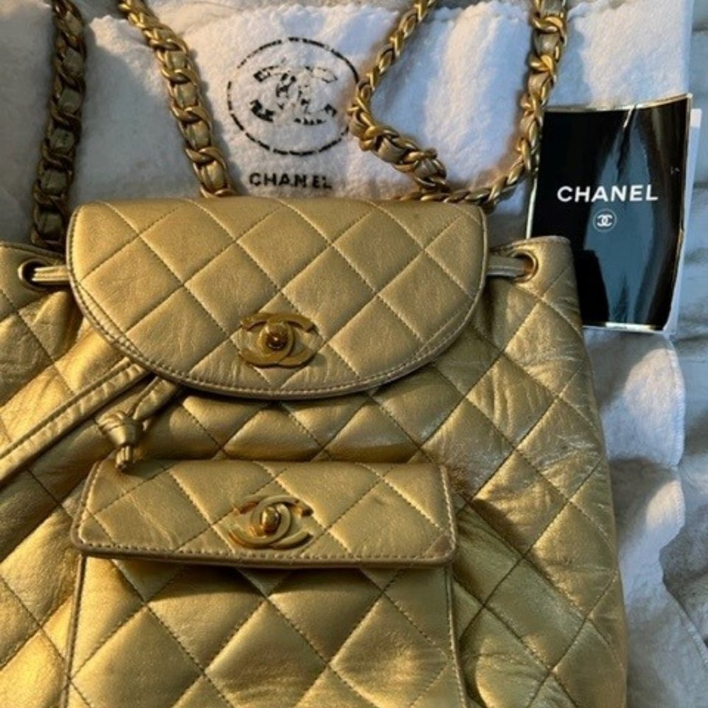 Vintage Chanel Bright Gold soft lambskin mini backpack